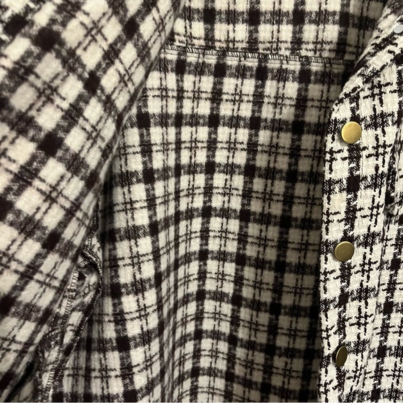 Hayden Los Angeles Boucle Houndstooth Fringe Jacket Shacket Brown Cream Size L - Picture 10 of 10